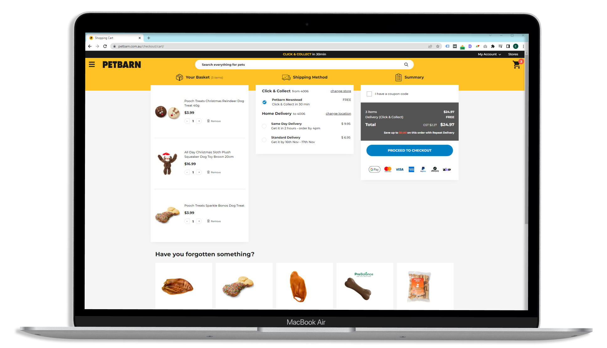 example of checkout using petbarn and what we would get for maple